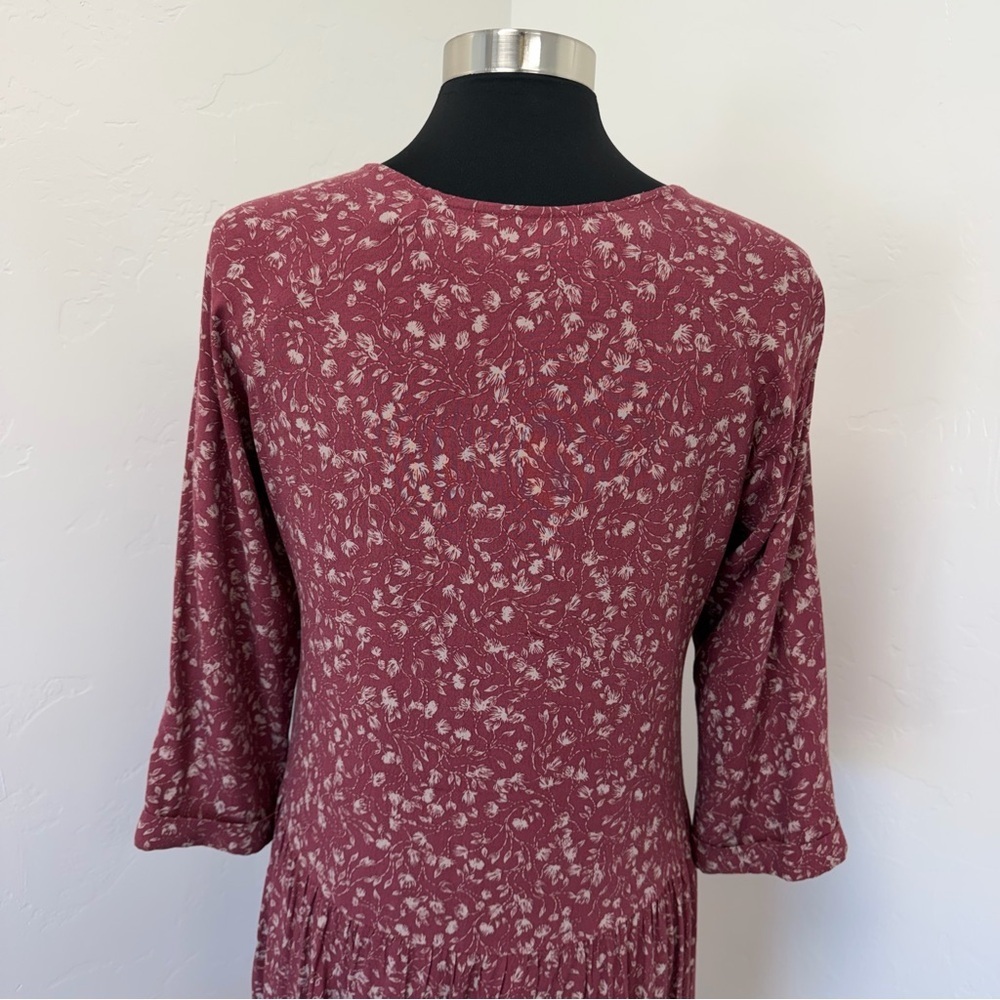 Garnet Hill Burgundy Floral V-Neck Babydoll Midi Dress Size 8 - Picture 10 of 14